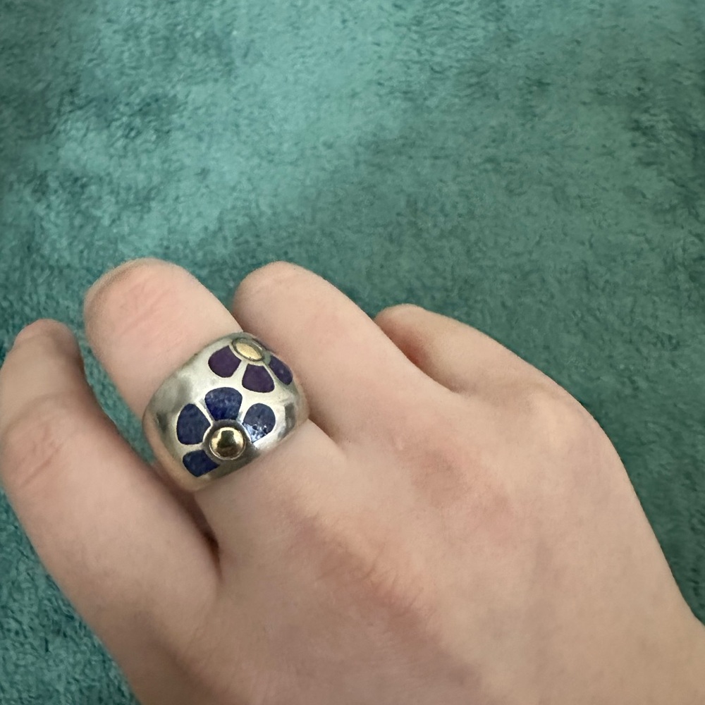 Sterling Silver & 14K Gold "CCO" Black Hills Gold Band Ring Size 6.75 w/ Inlay